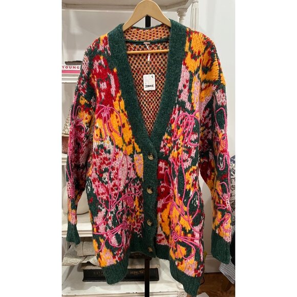 Free People $248 Alexis Floral Cardigan Size XL Oversized Sweater - Picture 4 of 5